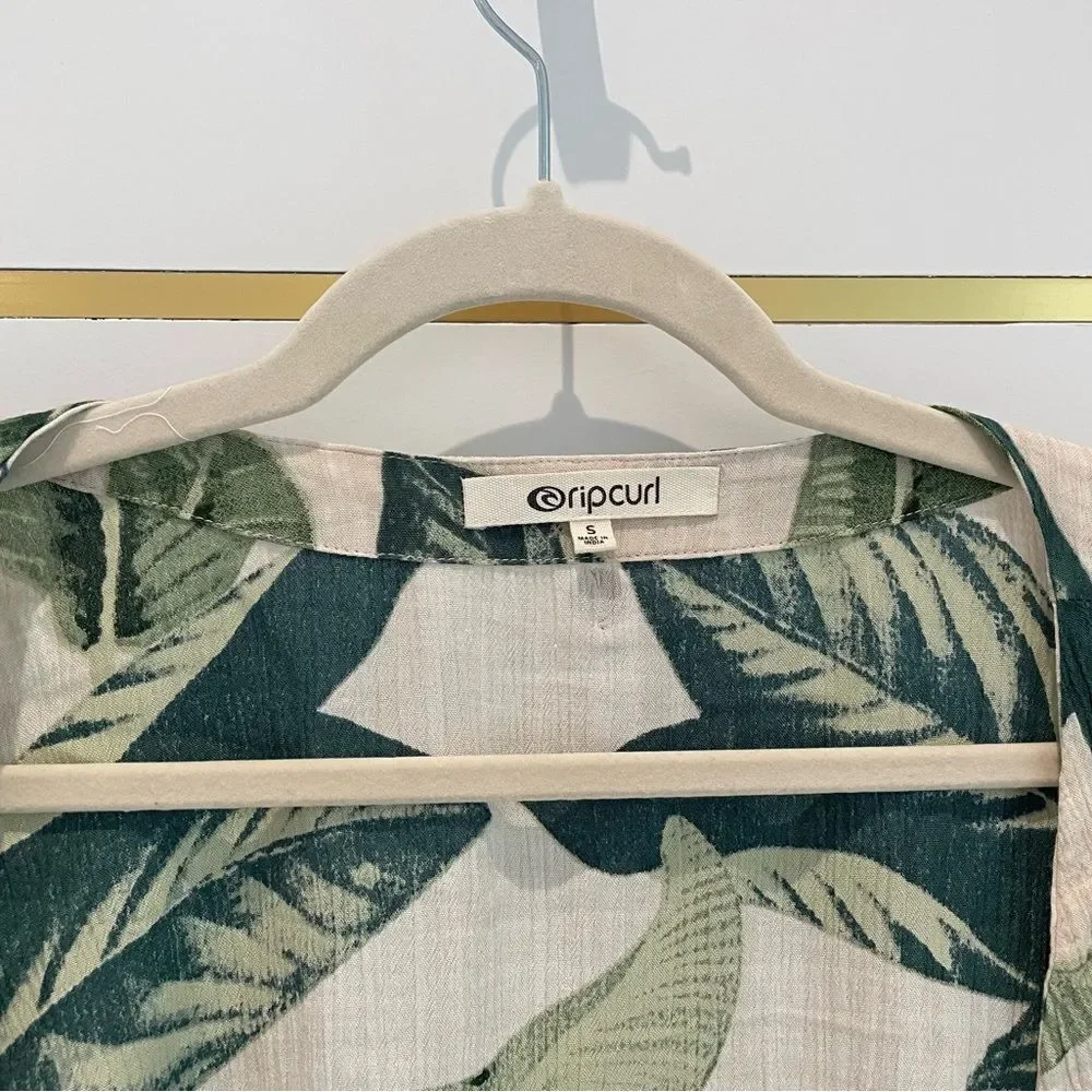 RIP Curl Coco Beach top pink blush botanical palm cardigan kimono coverup S